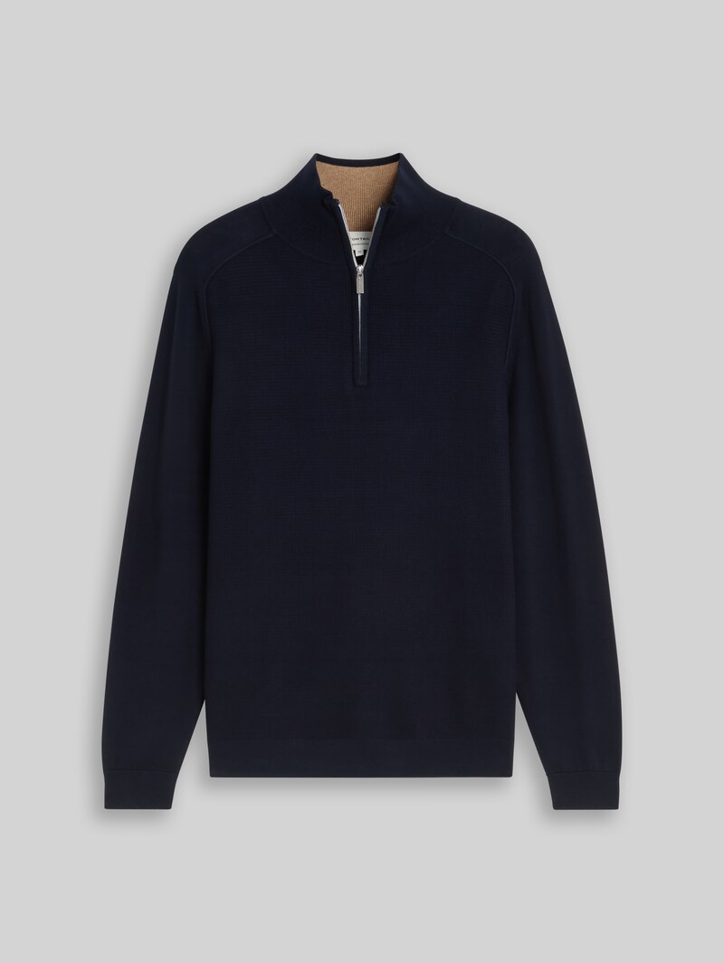 Tom Tailor Troyer Strickpullover aus Baumwolle - Sky Captain Blue