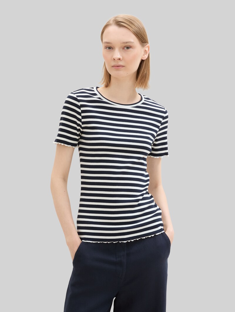 Tom Tailor Ripp T-Shirt im 2er-Pack - Dark Blue White Stripe