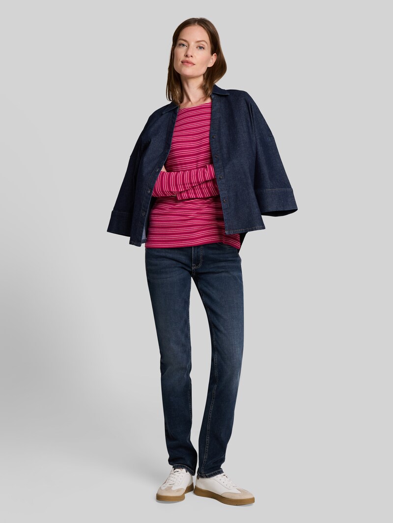 Tom Tailor Langarmshirt mit Herz-Stickerei - Dark Pink Beige Stripe