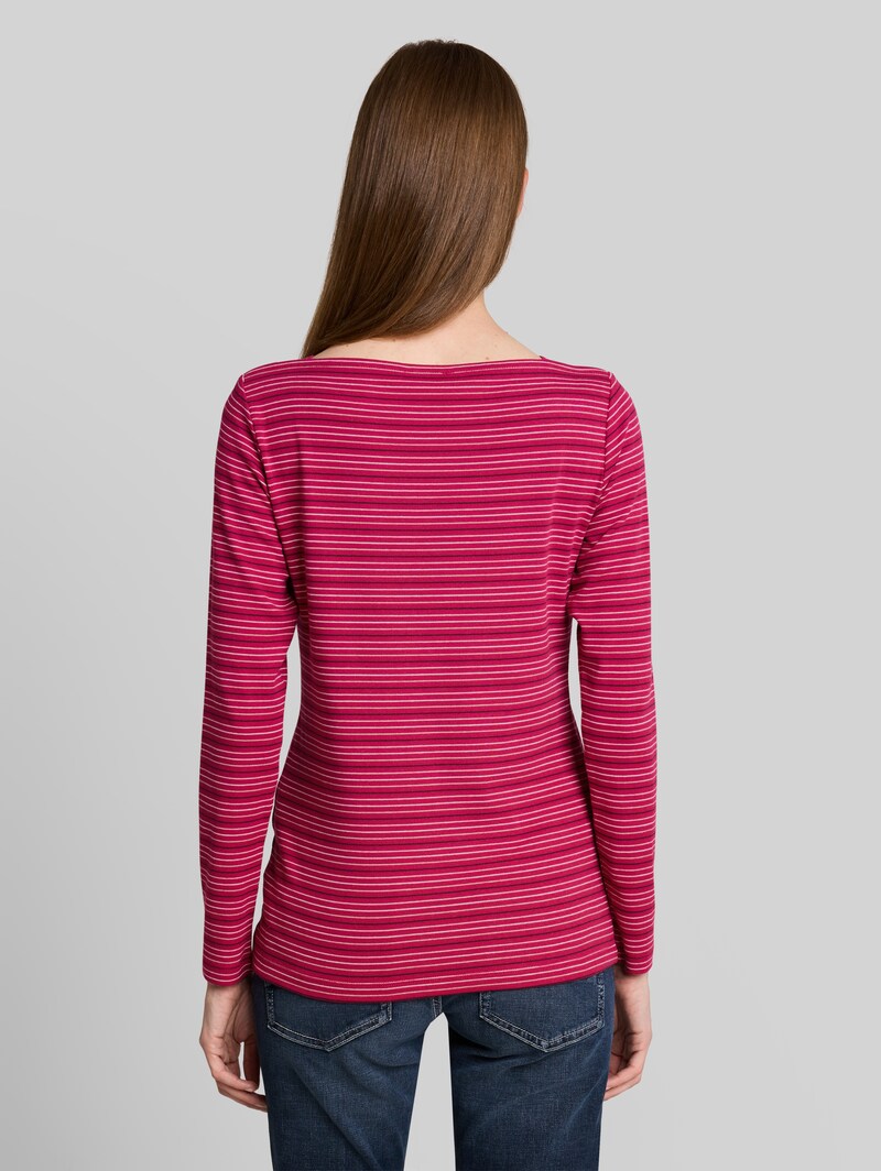 Tom Tailor Langarmshirt mit Herz-Stickerei - Dark Pink Beige Stripe