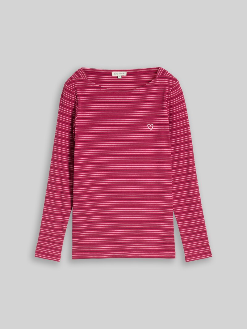 Tom Tailor Langarmshirt mit Herz-Stickerei - Dark Pink Beige Stripe