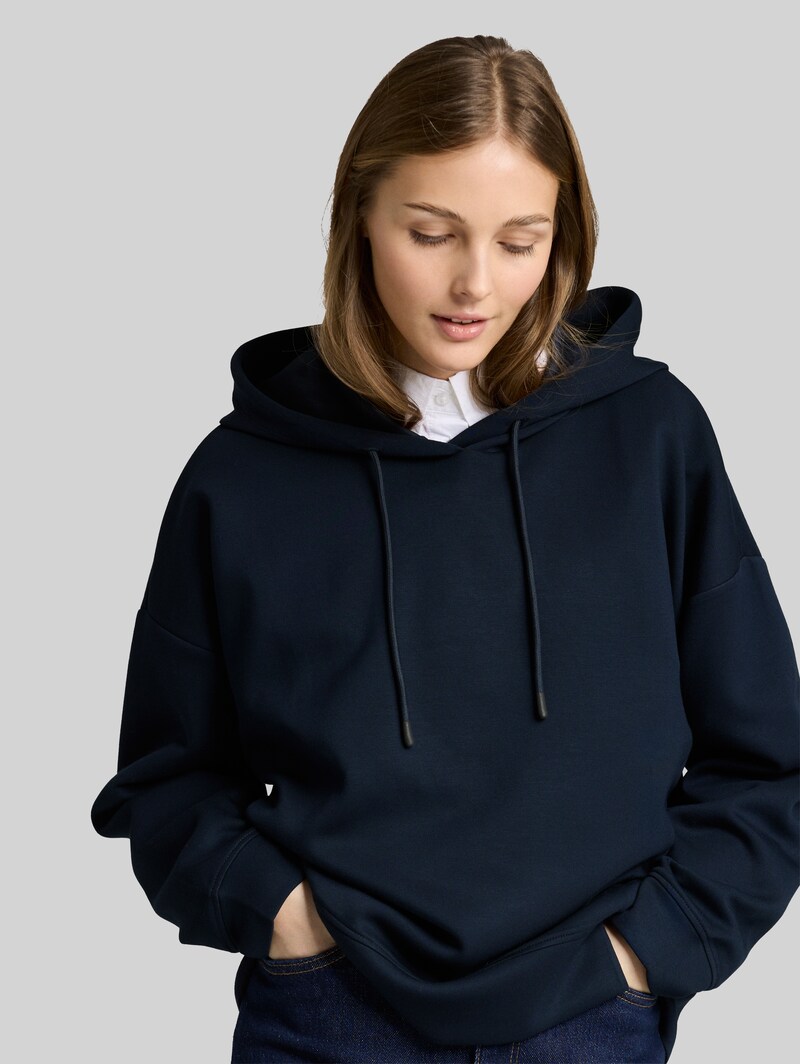 Tom Tailor Relaxed Fit Hoodie Sweatshirt aus Scuba - Sky Captain Blue