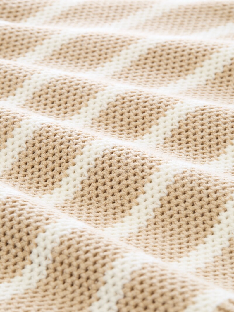 Tom Tailor Oversize Strickpullover mit Streifenmuster - Beige Melange White Stripe