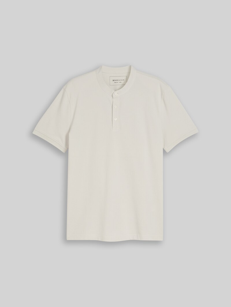 Tom Tailor Piqué Poloshirt mit Stehkragen - Greyish White