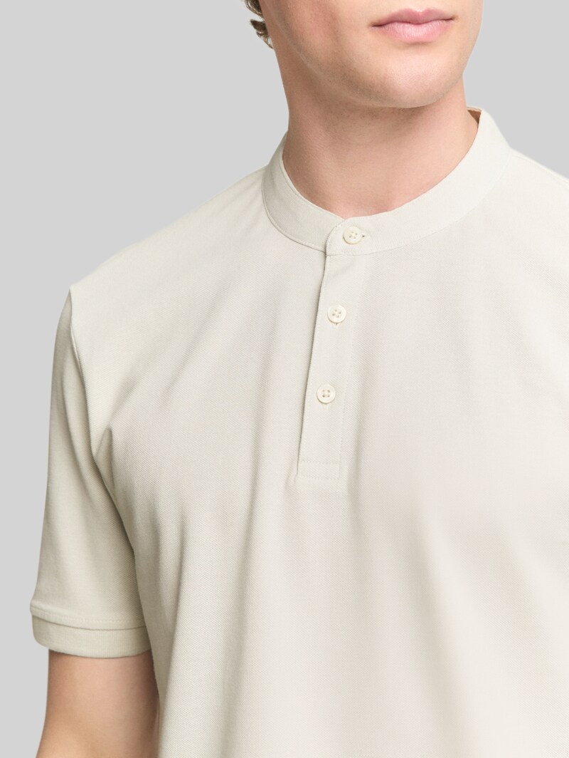 Tom Tailor Piqué Poloshirt mit Stehkragen - Greyish White
