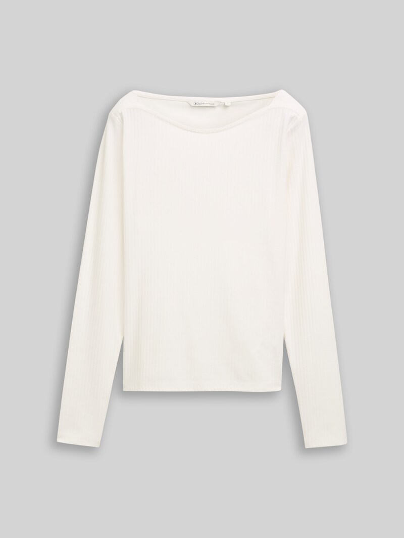 Tom Tailor Slim Fit Langarmshirt mit U-Boot-Ausschnitt - Off White