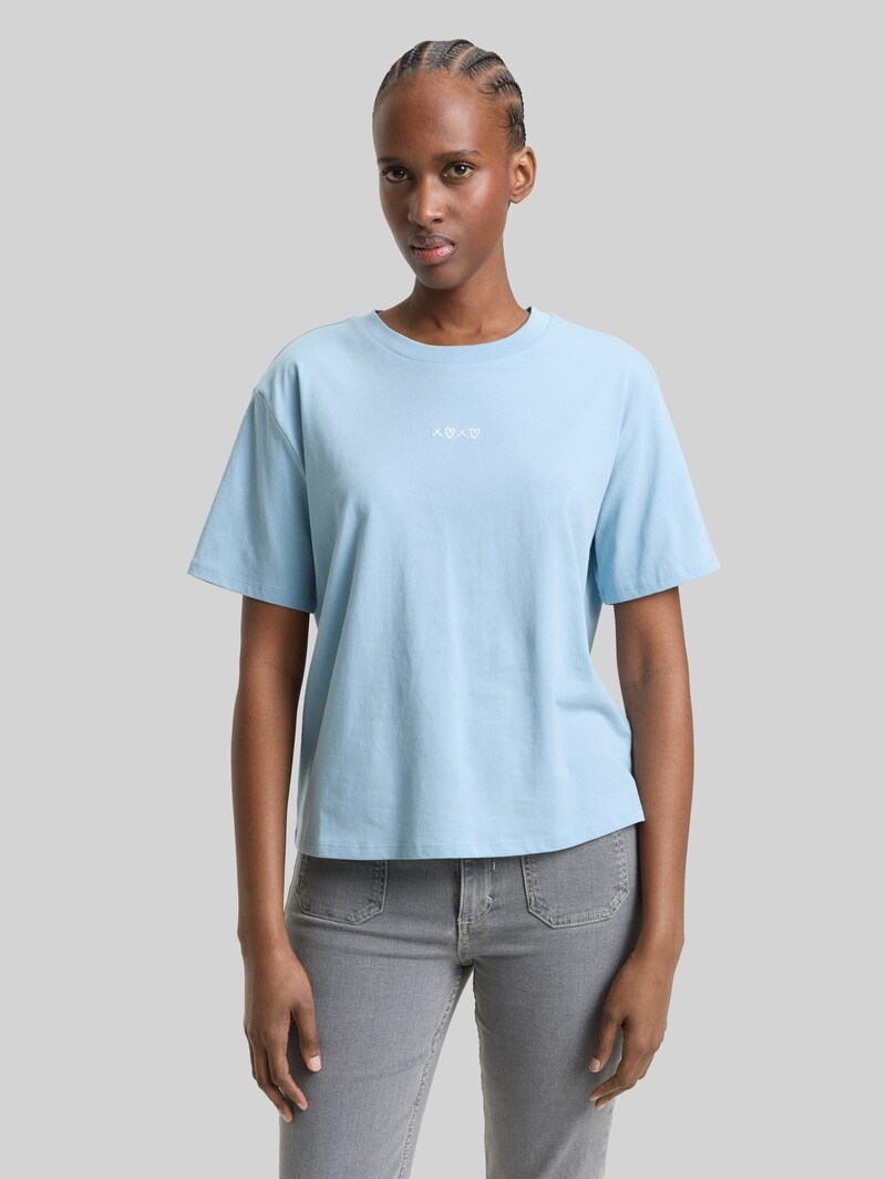 Tom Tailor Boxy Fit T-Shirt mit Stickerei - Calm Cloud Blue