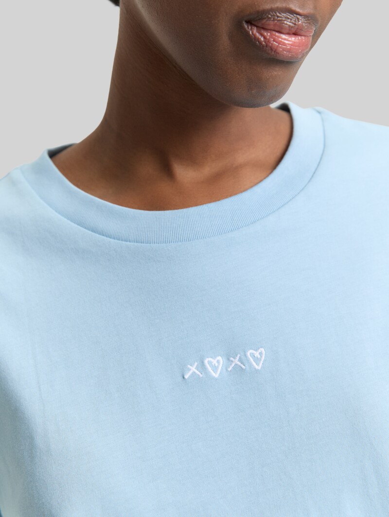Tom Tailor Boxy Fit T-Shirt mit Stickerei - Calm Cloud Blue