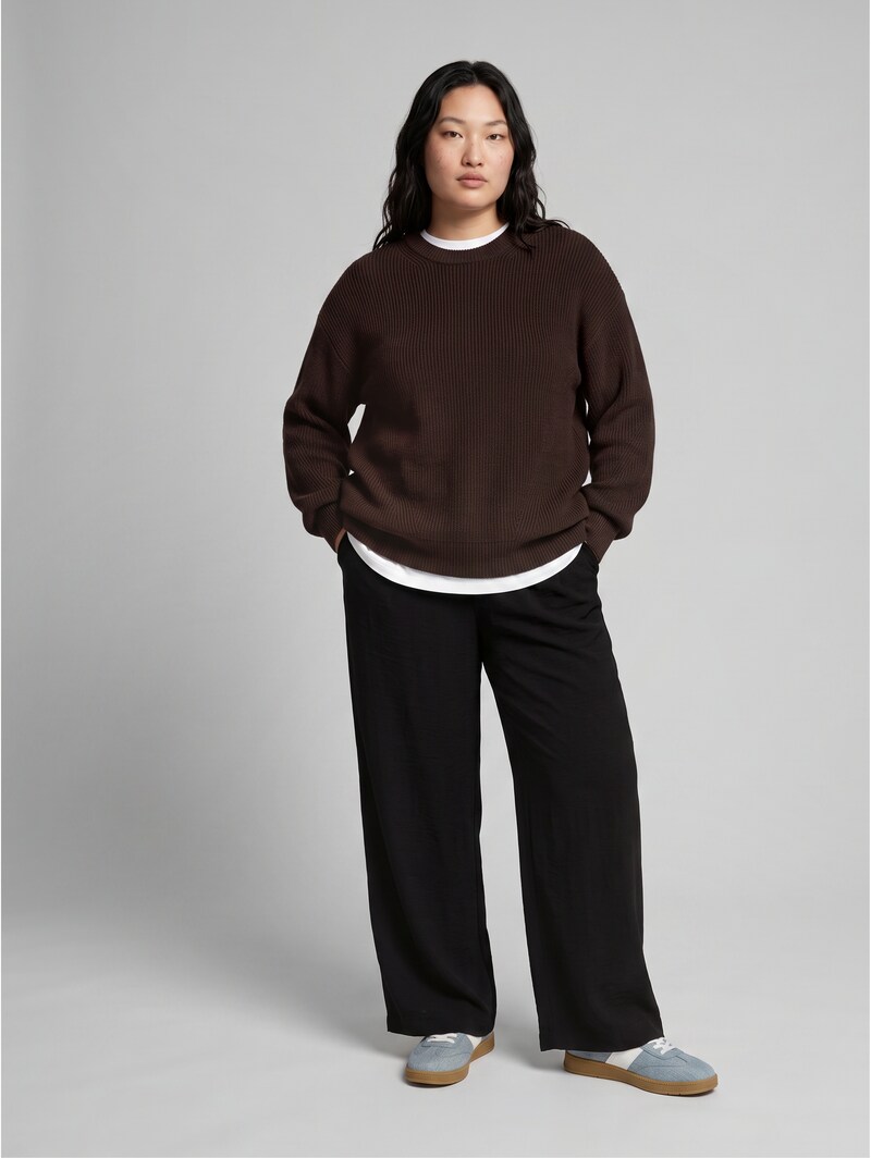 Tom Tailor Plus Size - Oversize Strickpullover mit Rundhalsausschnitt - Java Dark Brown Melange