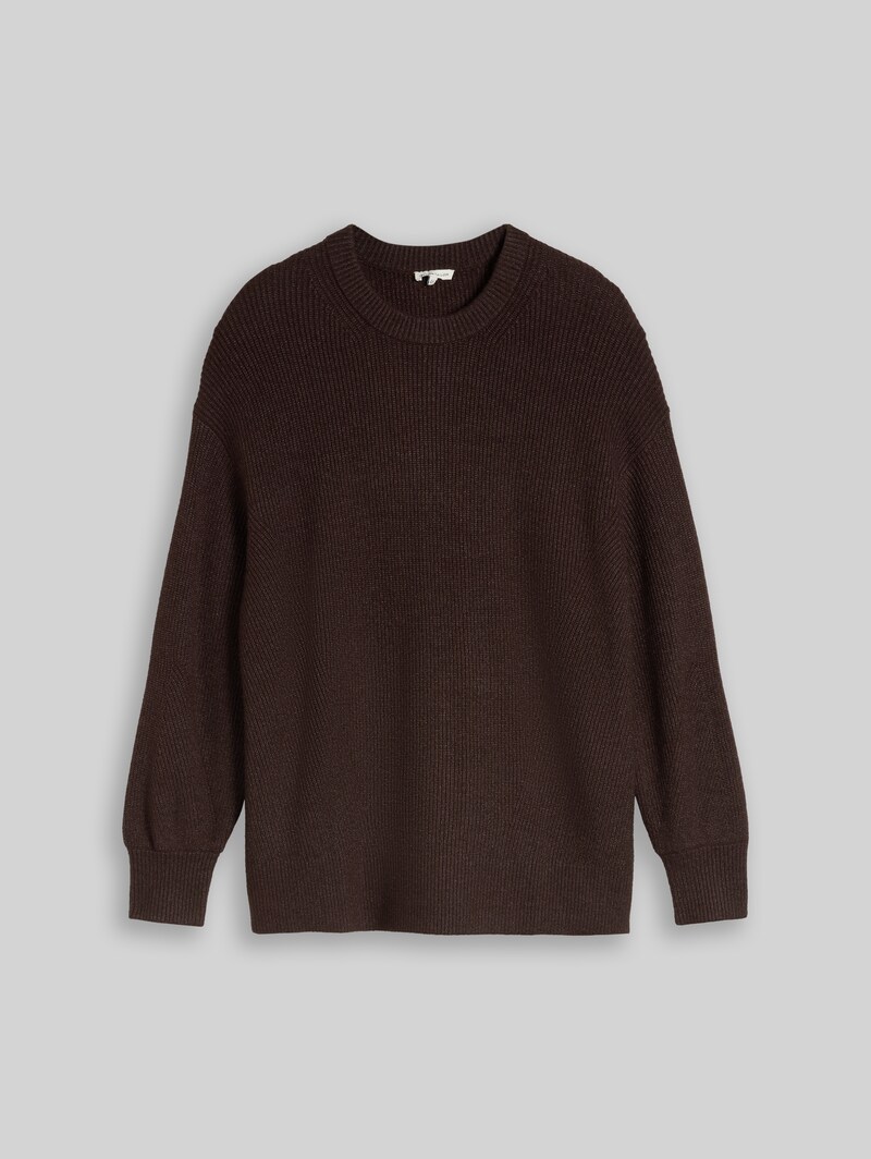Tom Tailor Plus Size - Oversize Strickpullover mit Rundhalsausschnitt - Java Dark Brown Melange