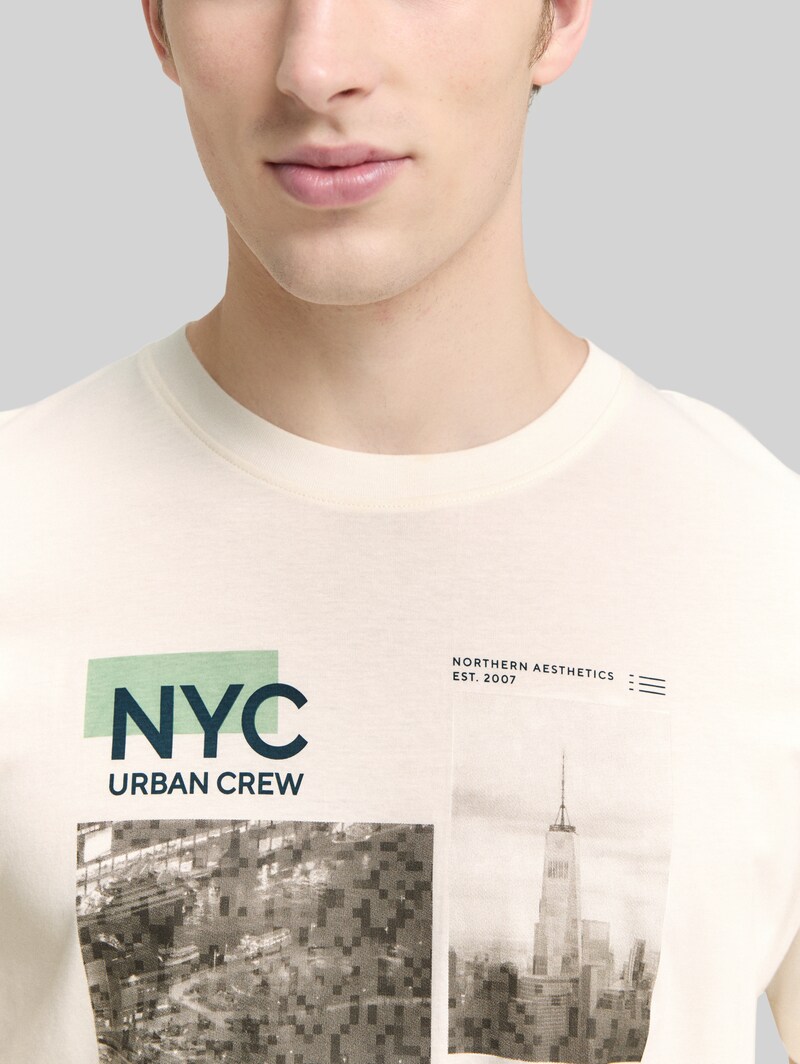 Tom Tailor T-Shirt mit Fotoprint - Gardenia White