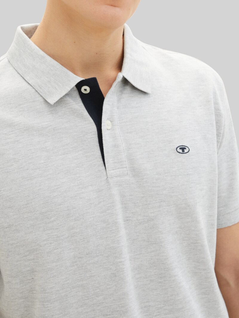 Tom Tailor Piqué Poloshirt mit Logo-Stickerei - Grey Heather Melange