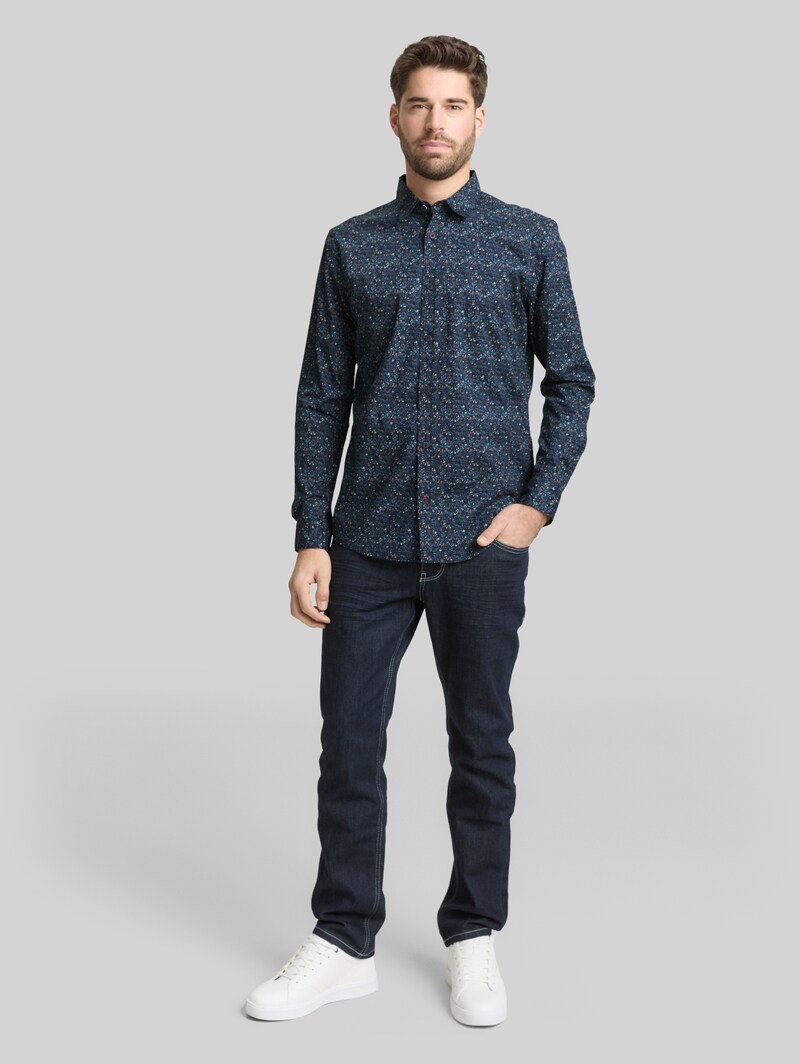 Tom Tailor Fitted Hemd mit Muster - Navy Round Design