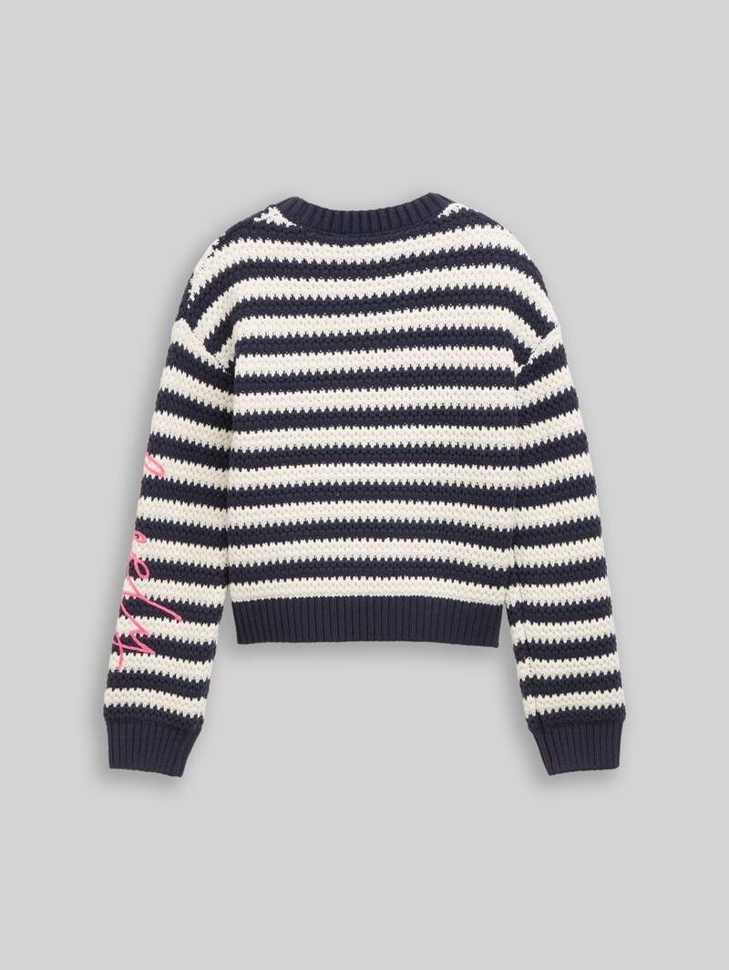 Tom Tailor Strickpullover mit Streifenmuster - Navy Offwhite Stripe Pink Tom Tailor Strickpullover mit Streifenmuster - Navy Offwhite Stripe Pink