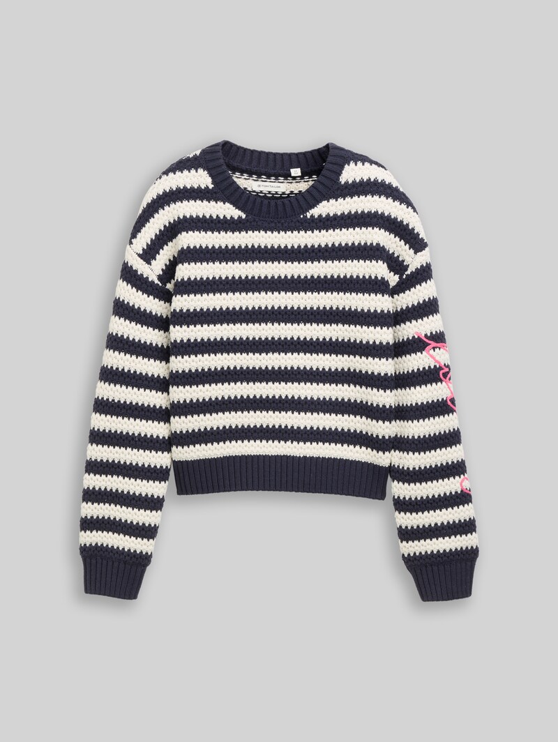 Tom Tailor Strickpullover mit Streifenmuster - Navy Offwhite Stripe Pink