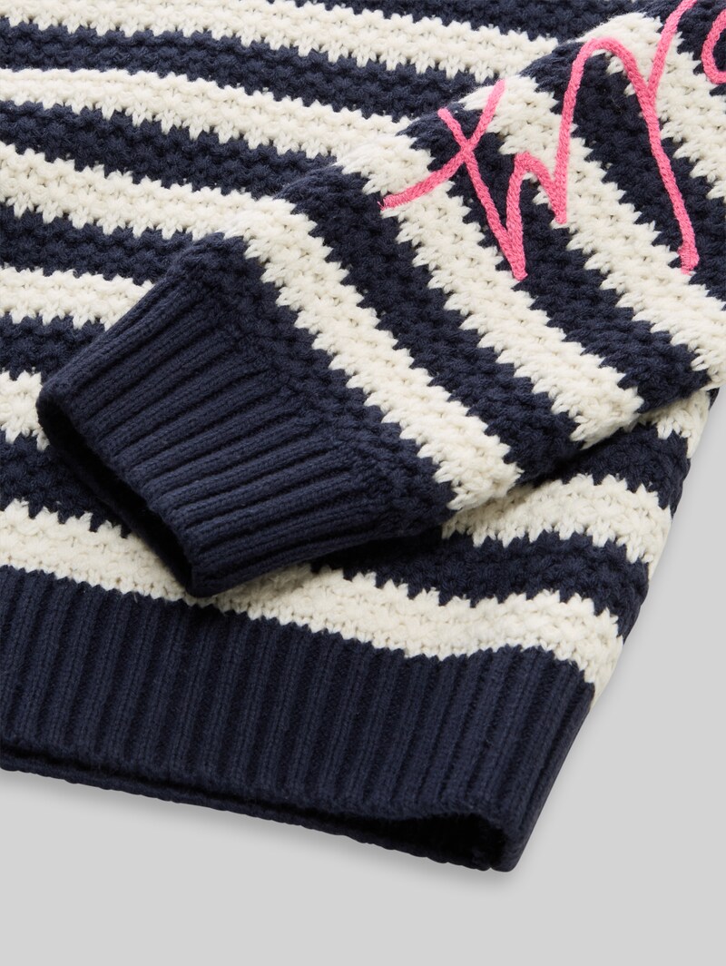Tom Tailor Strickpullover mit Streifenmuster - Navy Offwhite Stripe Pink