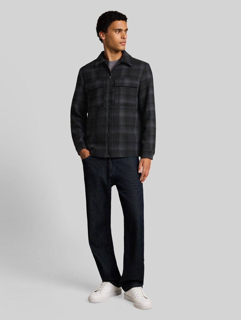 Tom Tailor Relaxed Fit Overshirt mit Karomuster - Black Grey Wool Check