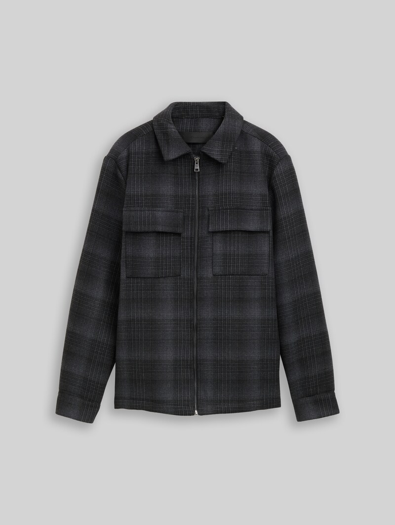 Tom Tailor Relaxed Fit Overshirt mit Karomuster - Black Grey Wool Check
