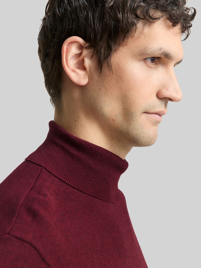 Tom Tailor Rollkragenpullover aus Baumwolle - Bordeaux Melange