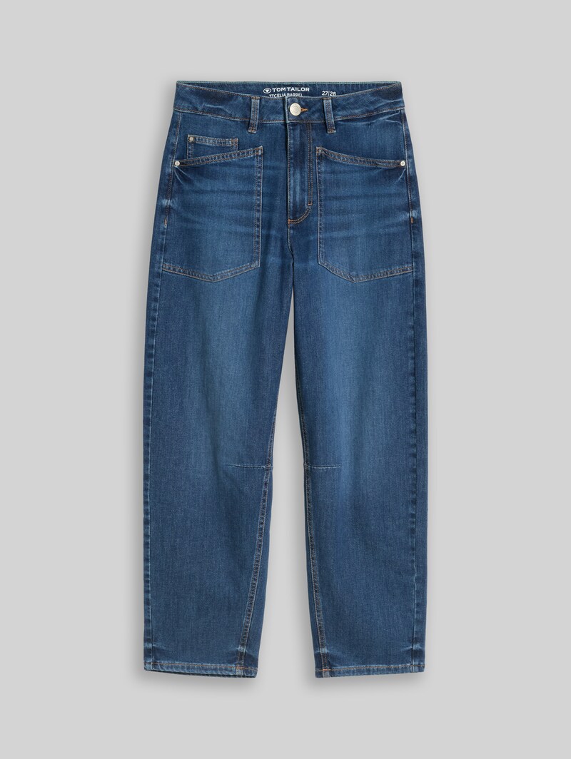 Tom Tailor TTCELIA BARREL Jeans mit aufgesetzten Taschen - Used Mid Stone Blue Denim