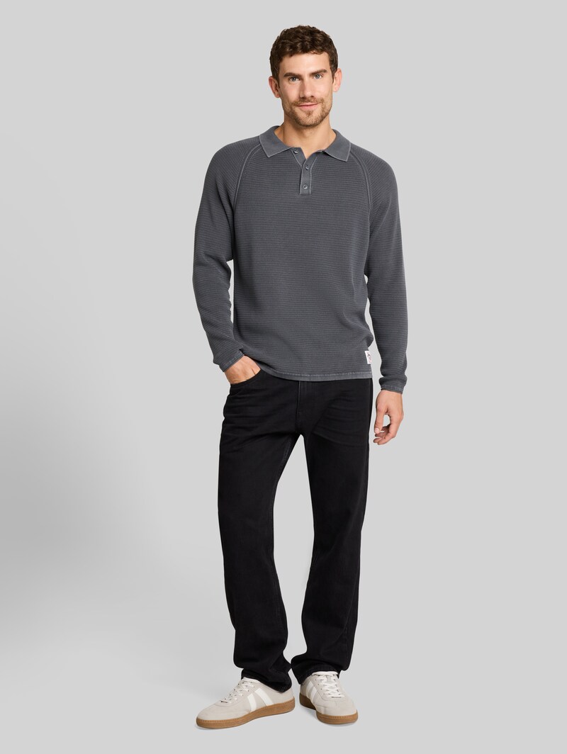 Tom Tailor Strick-Poloshirt im Washed-Look - Tarmac Grey