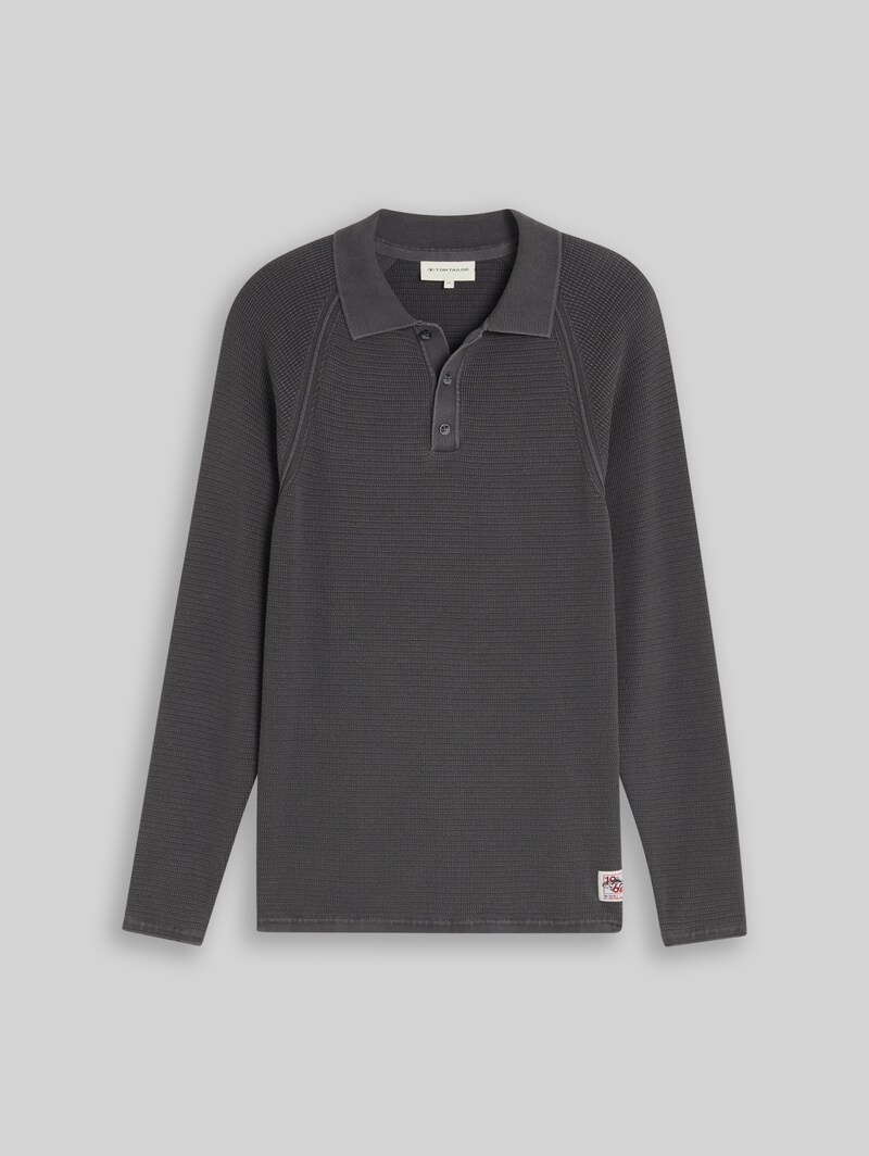 Tom Tailor Strick-Poloshirt im Washed-Look - Tarmac Grey