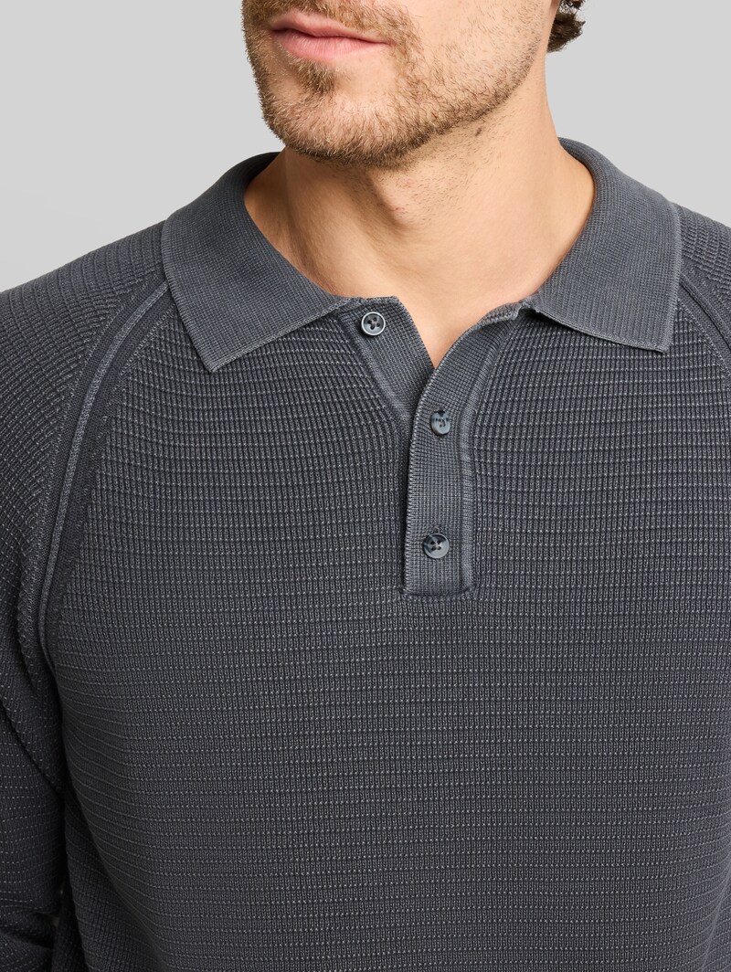 Tom Tailor Strick-Poloshirt im Washed-Look - Tarmac Grey