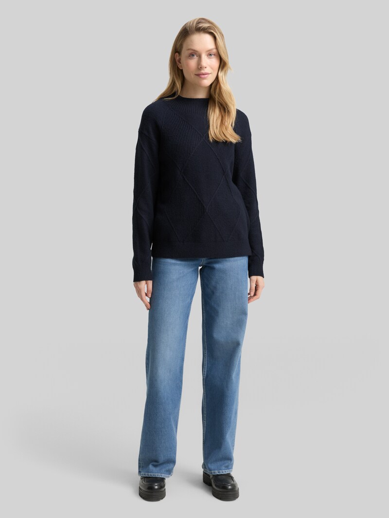 Tom Tailor Loose Fit Strickpullover mit Stehkragen - Sky Captain Blue