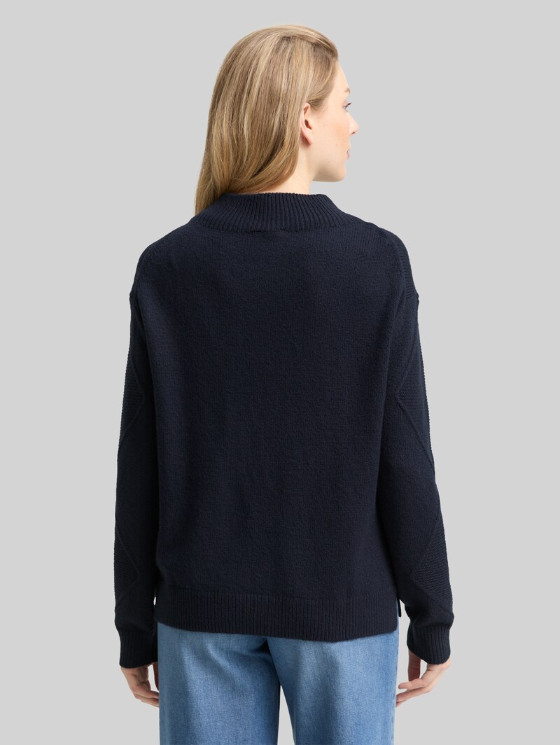 Tom Tailor Loose Fit Strickpullover mit Stehkragen - Sky Captain Blue