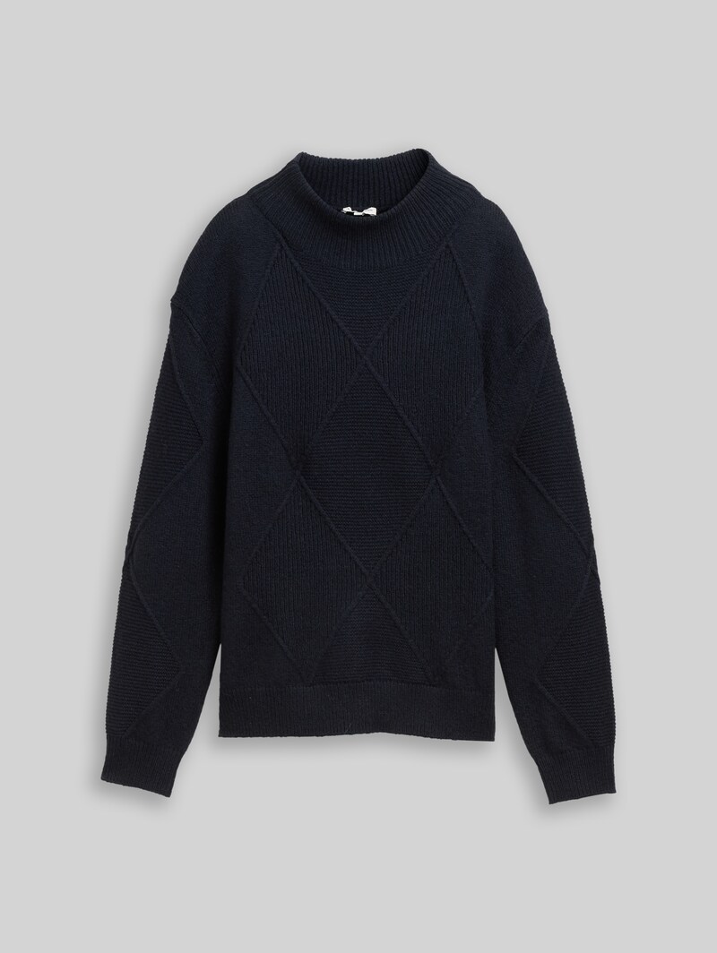 Tom Tailor Loose Fit Strickpullover mit Stehkragen - Sky Captain Blue
