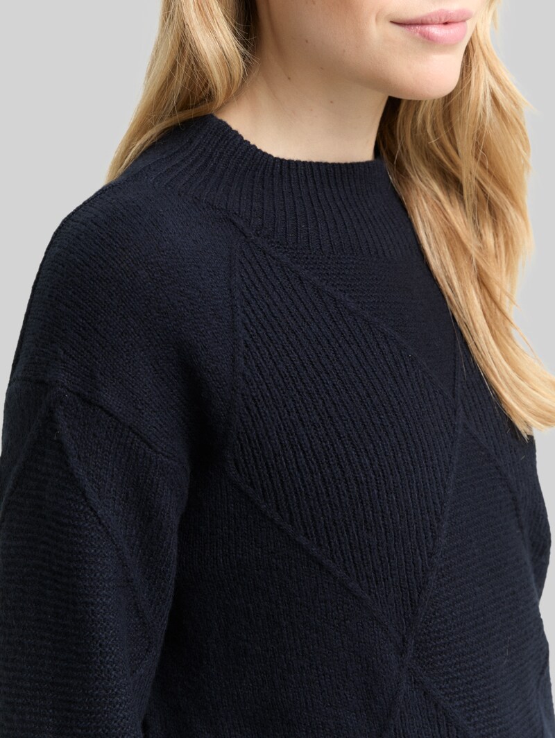 Tom Tailor Loose Fit Strickpullover mit Stehkragen - Sky Captain Blue