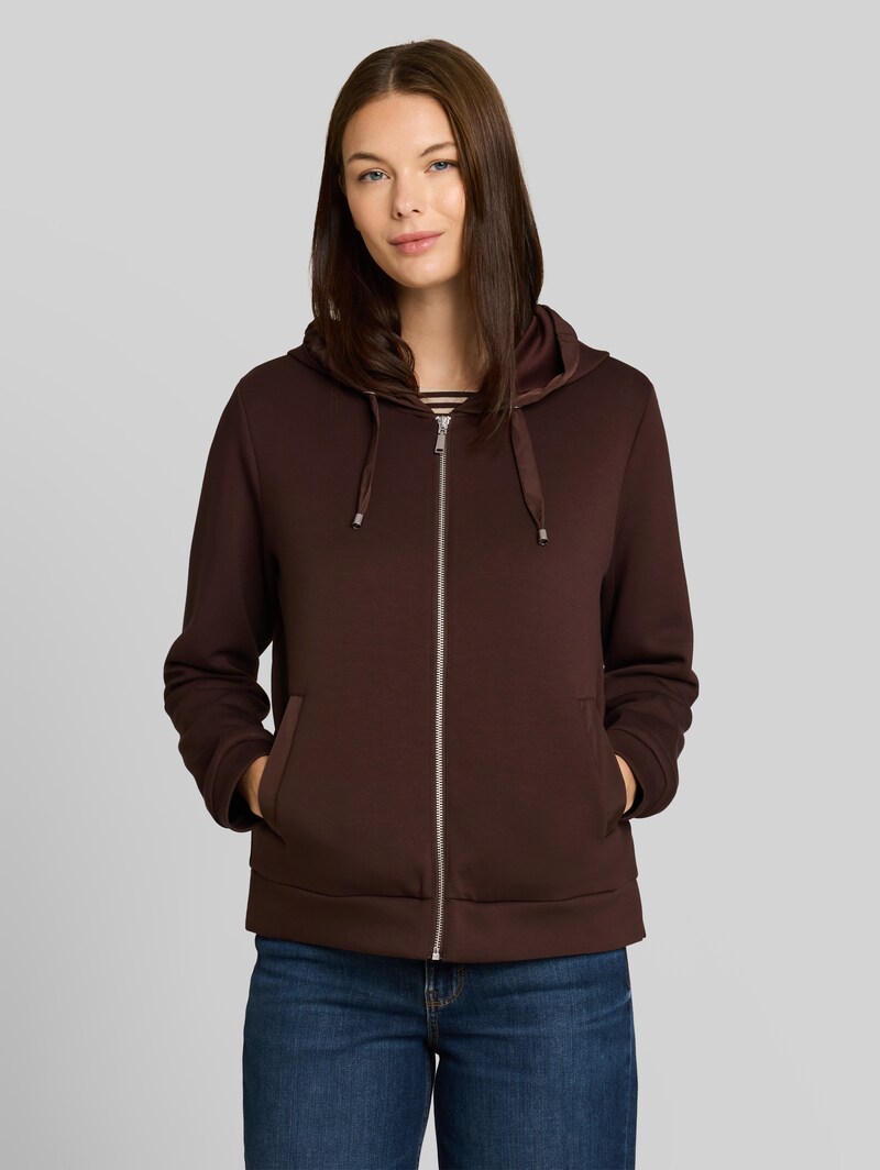 Tom Tailor Hoodie Sweatjacke aus Scuba - Java Dark Brown Tom Tailor Hoodie Sweatjacke aus Scuba - Java Dark Brown