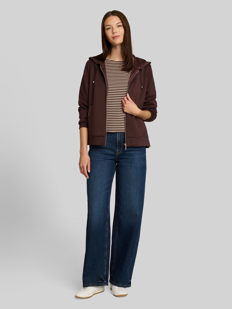 Tom Tailor Hoodie Sweatjacke aus Scuba - Java Dark Brown
