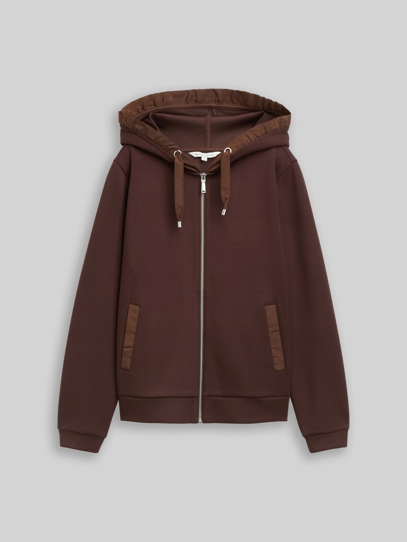 Tom Tailor Hoodie Sweatjacke aus Scuba - Java Dark Brown