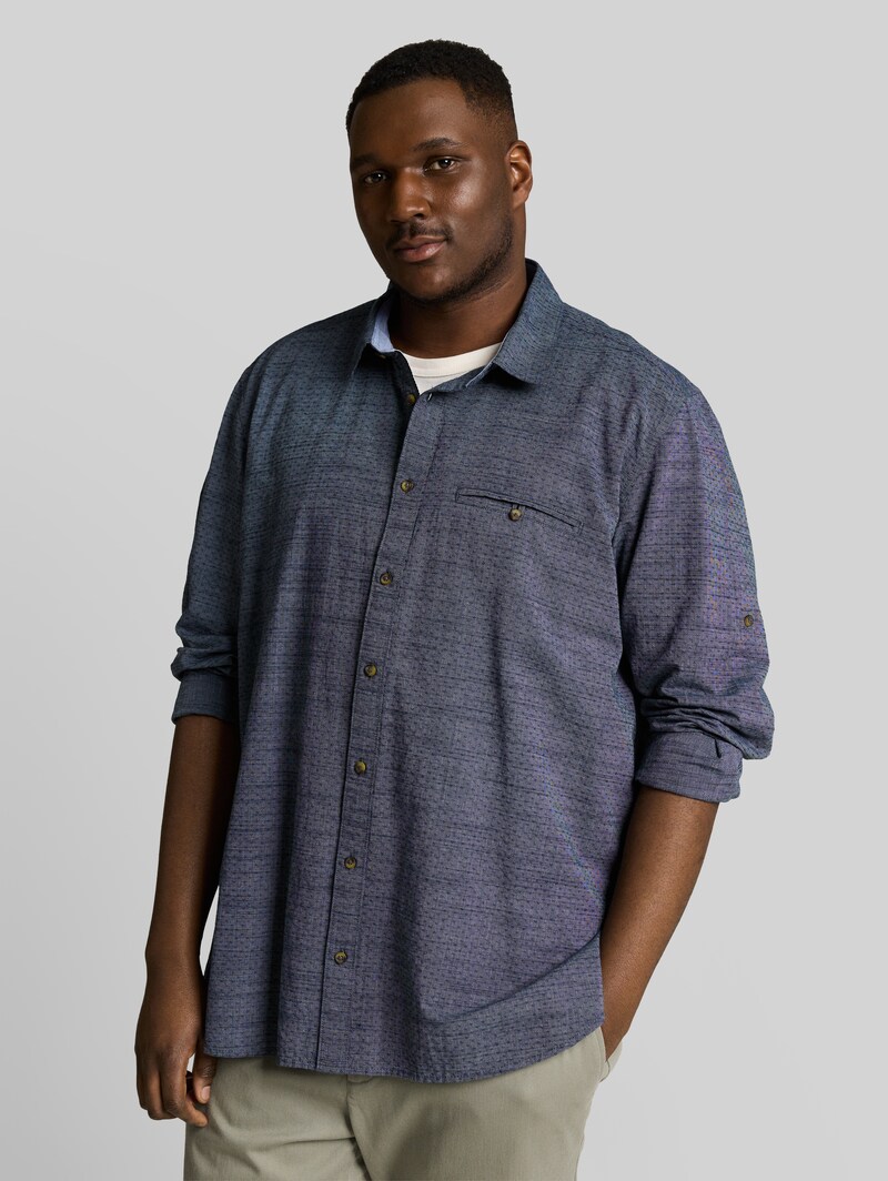 Tom Tailor Plus Size - Regular Fit Hemd mit Turn-Up-Funktion - Navy Blue Structure Tom Tailor Plus Size - Regular Fit Hemd mit Turn-Up-Funktion - Navy Blue Structure