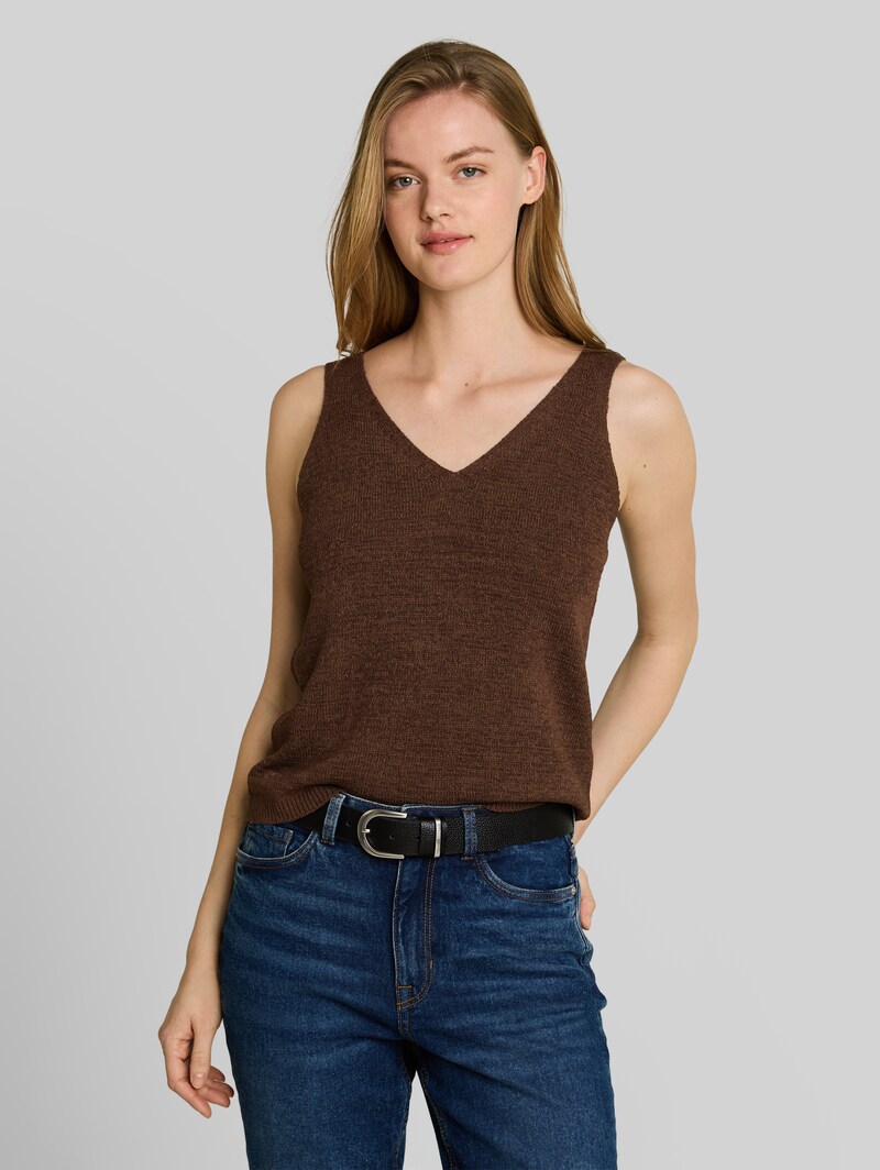 Tom Tailor Relaxed Fit Stricktop mit V-Ausschnitt - Cool Dark Brown Tom Tailor Relaxed Fit Stricktop mit V-Ausschnitt - Cool Dark Brown