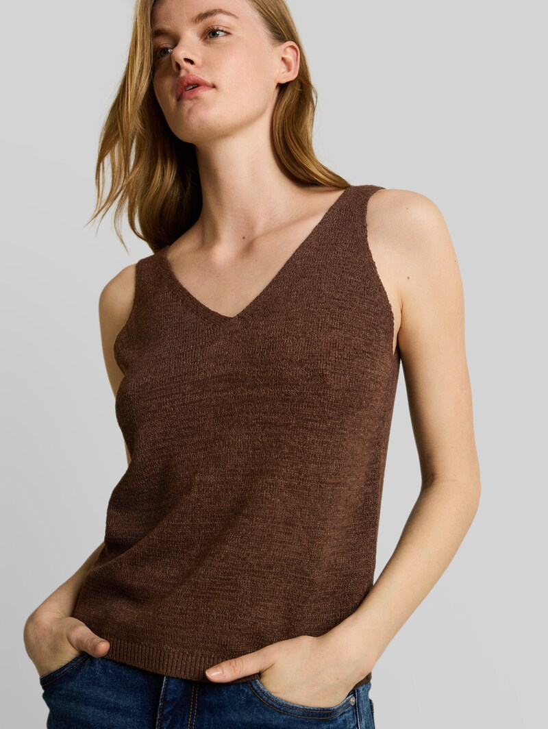 Tom Tailor Relaxed Fit Stricktop mit V-Ausschnitt - Cool Dark Brown