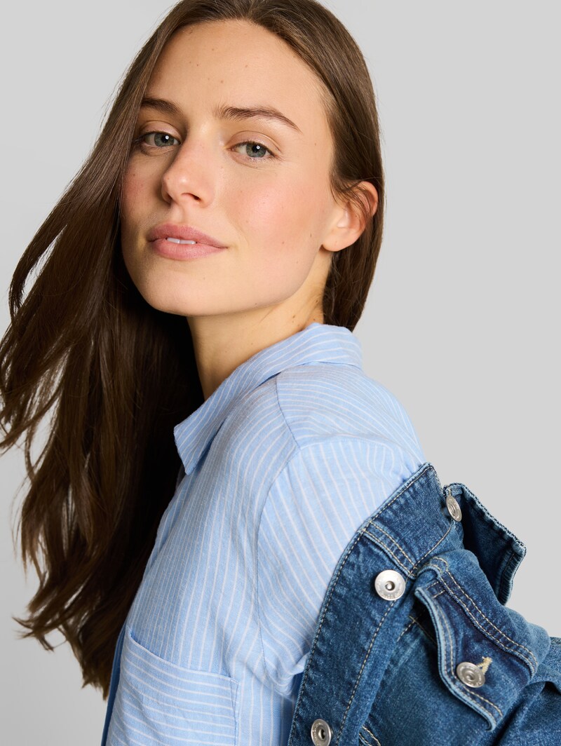 Tom Tailor Hemdbluse mit Leinenanteil - Fjord Blue Irregular Stripe