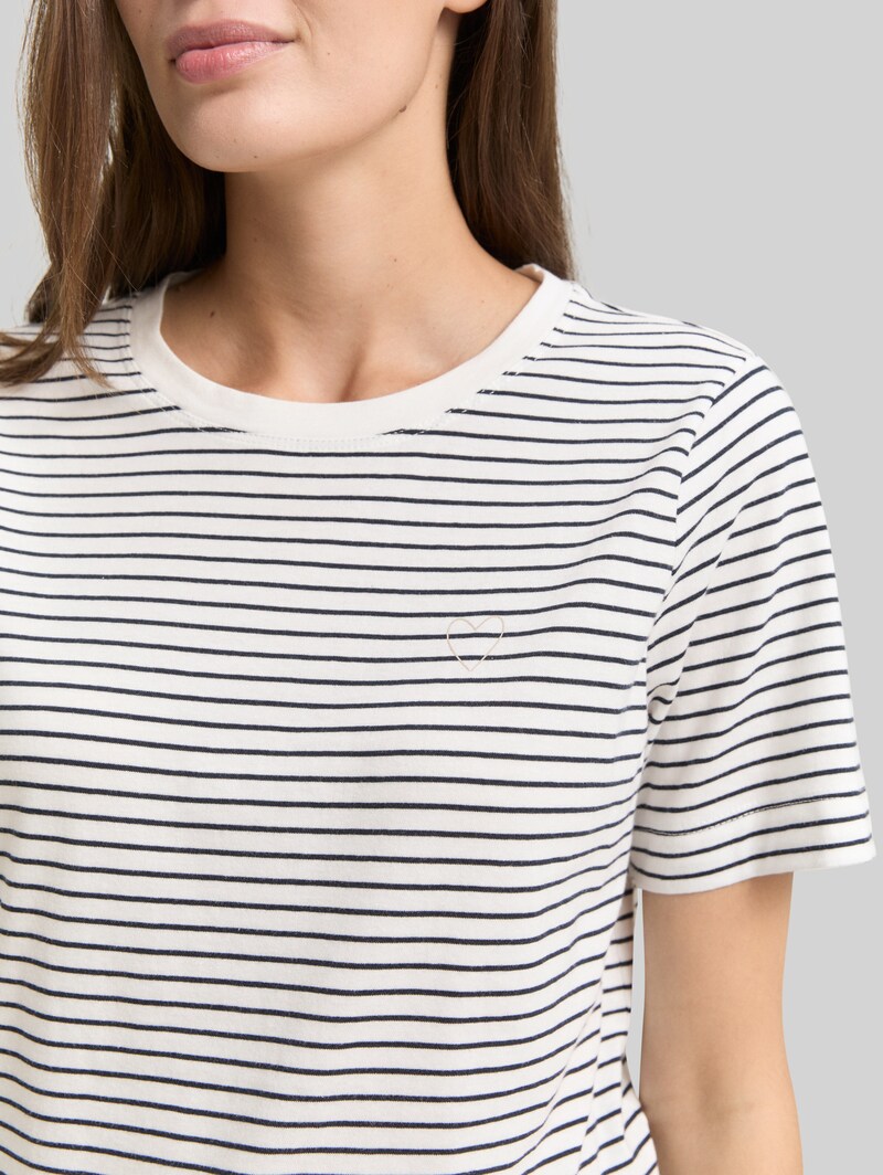 Tom Tailor T-Shirt aus Baumwolle - Offwhite Navy Thin Stripe