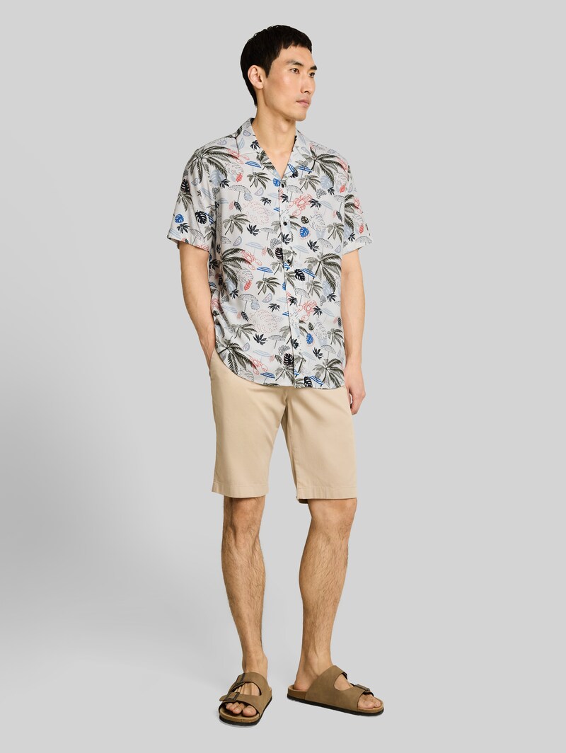 Tom Tailor Regular Fit Resort Kurzarmhemd aus Viskose - Off White Beach Design