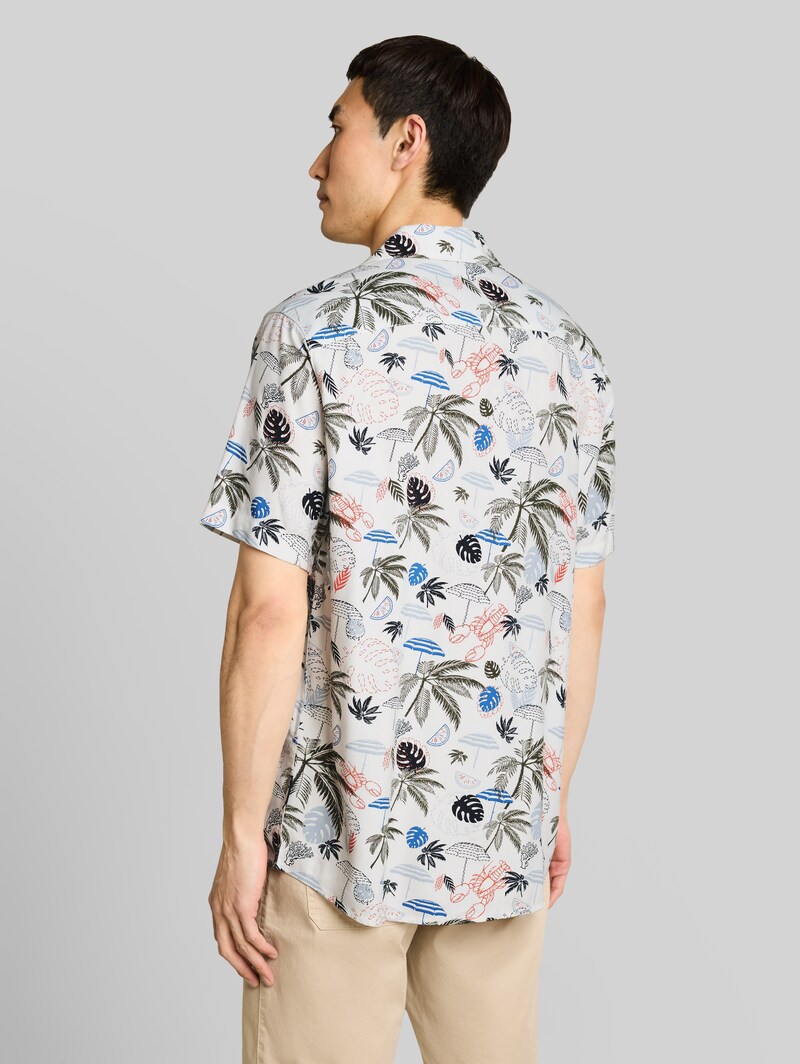 Tom Tailor Regular Fit Resort Kurzarmhemd aus Viskose - Off White Beach Design