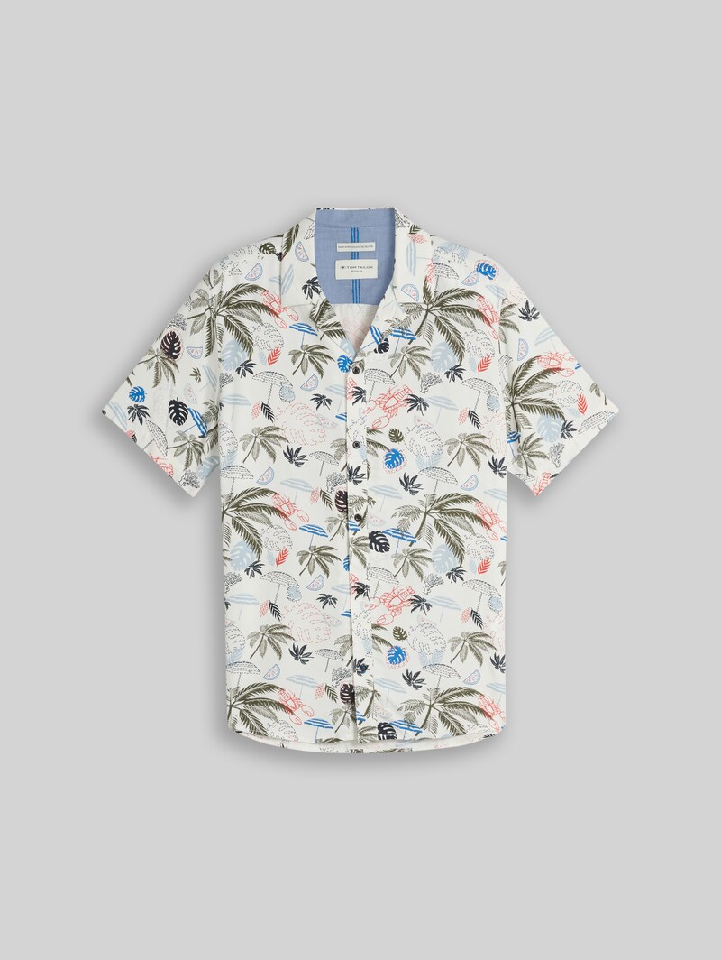 Tom Tailor Regular Fit Resort Kurzarmhemd aus Viskose - Off White Beach Design