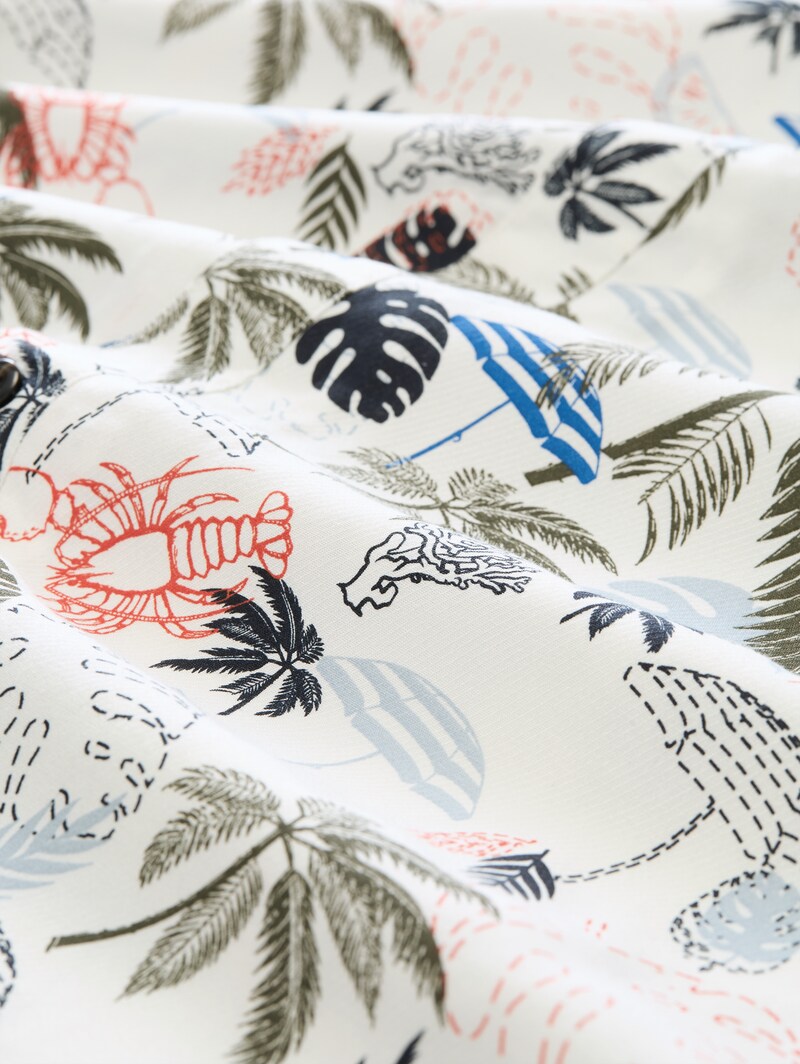 Tom Tailor Regular Fit Resort Kurzarmhemd aus Viskose - Off White Beach Design