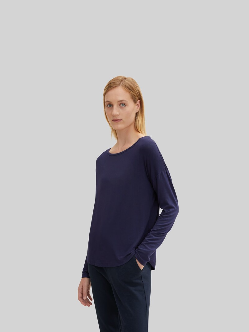 Tom Tailor Pyjama-Langarmshirt - Dark Blue Uni