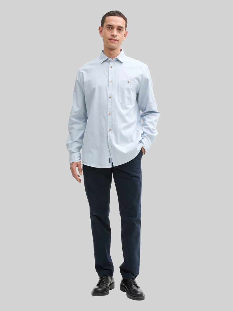 Tom Tailor Regular Fit Hemd mit verstellbarer Ärmellänge - Light Blue Straight Structure