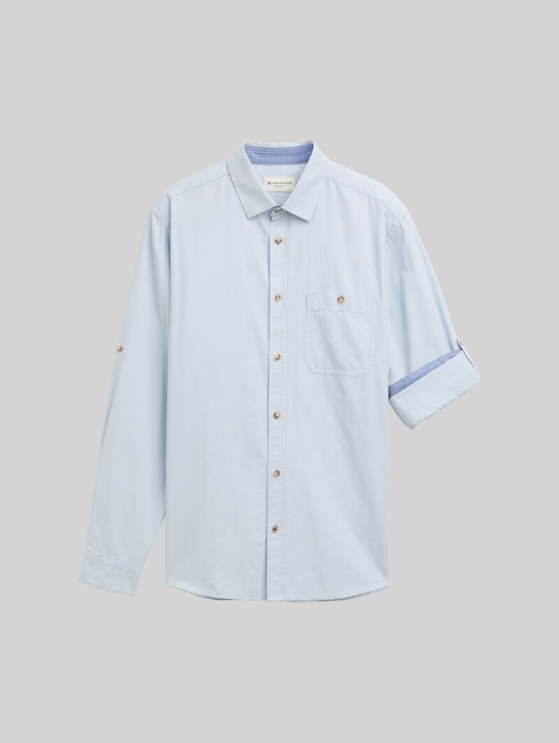 Tom Tailor Regular Fit Hemd mit verstellbarer Ärmellänge - Light Blue Straight Structure