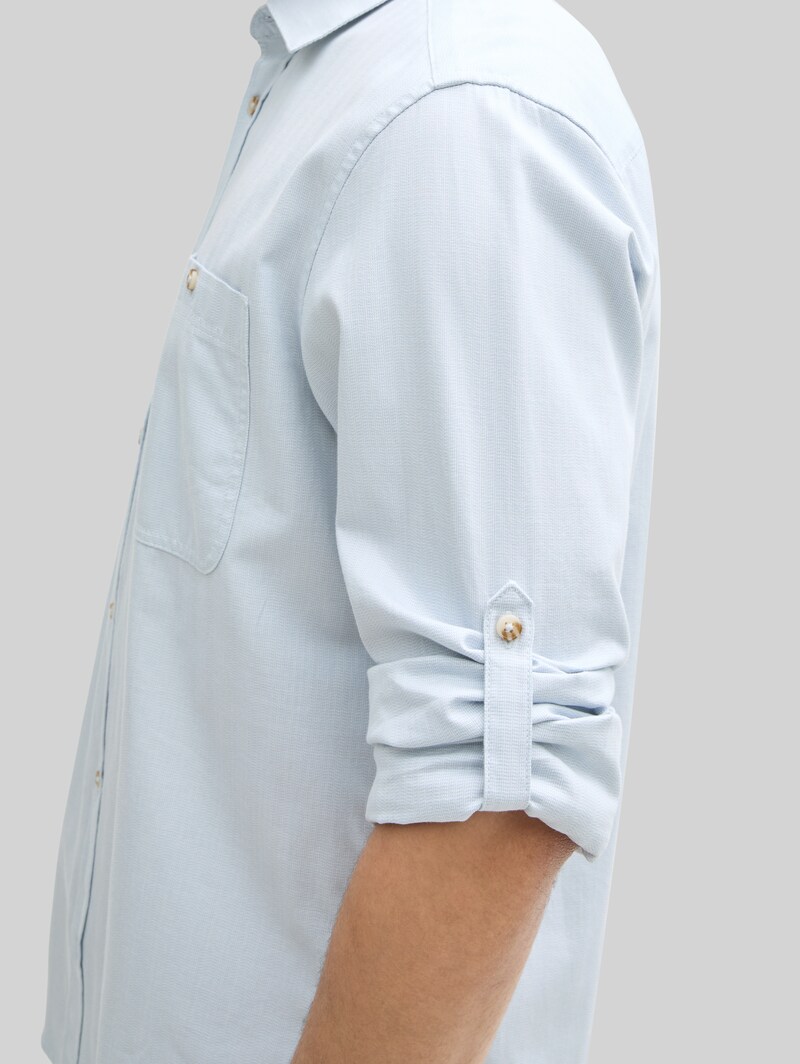 Tom Tailor Regular Fit Hemd mit verstellbarer Ärmellänge - Light Blue Straight Structure