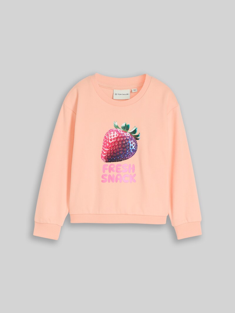 Tom Tailor Cropped Sweatshirt mit Print - Peach Bloom