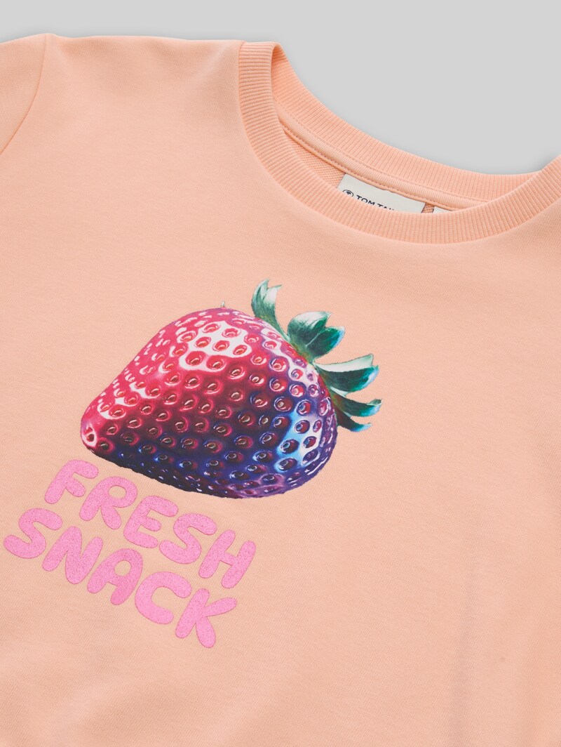 Tom Tailor Cropped Sweatshirt mit Print - Peach Bloom