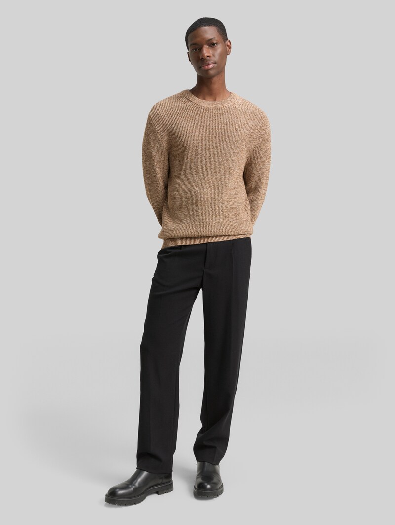 Tom Tailor Strickpullover mit Rundhalsausschnitt - Brown Tonal Knit Mouline